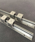 Dope 20mm Linear Rail Kit With 2 Rails And 4 SBR20UU Blocks For CNC Engraving 3D Printing And Small Motion Machines Fully Supported Stainless Steel Guide Rail For Precision Cutting And Long Travel 1200mm And 1500mm, shown with four blocks on rails