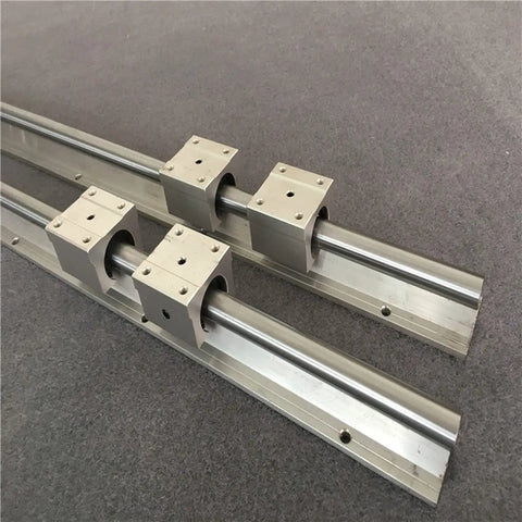 Dope 20mm Linear Rail Kit With 2 Rails And 4 SBR20UU Blocks For CNC Engraving 3D Printing And Small Motion Machines Fully Supported Stainless Steel Guide Rail For Precision Cutting And Long Travel 1200mm And 1500mm, shown with four blocks on rails