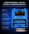 Valve Spring Compressor Kit With 10 Piece Clamp Tool Set for car, motorcycle, ATV repairs displayed in blue case