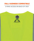 Back view of Worksite Ready Flame Resistant Safety Vest For Adults Type R Class 2 High Visibility Lime Mesh With FR Reflective Tape, showing D-ring access.