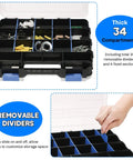 34 Compartment Double Sided Parts Organizer Box With Removable Dividers Durable Blue Storage Case with transparent lid