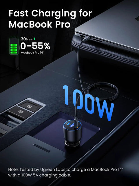 130W USB C Car Charger With PD Fast Charge Dual Type C Ports For iPhone 17 16 15 14 Series, Galaxy S24 Ultra, iPad And MacBook On The Go in car