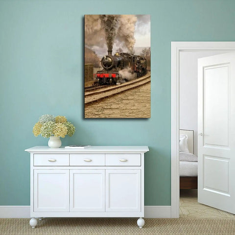 Classic Steam Locomotive Poster Canvas Wall Art For Living Room And Beyond, Modern Railroad Decor Print In 8x12 Inch, Wall Displayed