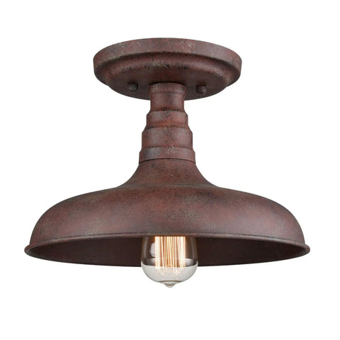 Vintage Retro Rustic Metal Barn Semi Flush Mount Ceiling Light with rust finish and industrial barn style for a classic farmhouse glow.