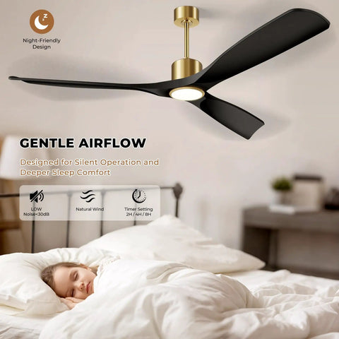 Dope 52 Inch Ceiling Fan With Lights For Indoor Outdoor Patio 3 Blade Matte Black And Gold Finish in bedroom setting