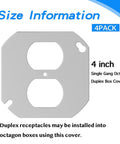 Four Pack 4 Inch Round Electrical Box Covers For Octagon And Round Junction Boxes, Steel Wall Plate Replacement For Single Duplex Outlet