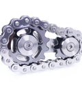 Dope Sprocket Linkage Bike Chain Fidget Spinner With Two Gears, Stainless Steel Premium Mechanic Toy For Fingers, Durable Metal Spin Toy Gray Edition With Satisfying Mechanical Chain Sound And Stress Relief close-up on white background