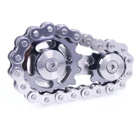 Dope Sprocket Linkage Bike Chain Fidget Spinner With Two Gears, Stainless Steel Premium Mechanic Toy For Fingers, Durable Metal Spin Toy Gray Edition With Satisfying Mechanical Chain Sound And Stress Relief close-up on white background