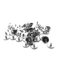 50 Pack Nickel Plated Chicago Screws Featuring Durable Carbon Steel Build And Easy Grip Cross Head For Securing Leather Goods Planning Sheets And Custom Book Bindings Top Shelf Legit Craft Gear, close-up of screws.