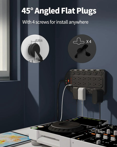 24 Outlet Power Hub With 6 USB Ports And 2 USB C Ports 1875W 15A Surge Protector 3400 Joules Wall Mountable shown installed