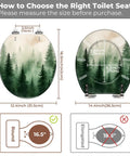 Toilet Seat Round Resin for Bathroom dimensions diagram with size measurements for round and elongated seats.