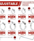 202 Piece Hose Clamp Assortment Kit With Adjustable Stainless Steel Worm Gear Clamps For Plumbing Automotive Sizes Display
