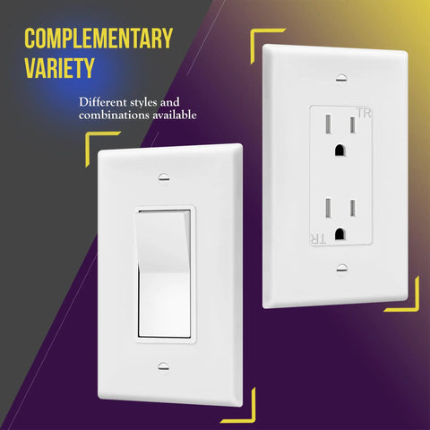 Gloss Finish Decorator One Gang Light Switch And Receptacle Wall Plate Mid Size 4.88 x 3.11 Inches Polycarbonate Thermoplastic UL Listed