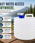 Collapsible Water Container With Spigot For Camping And Outdoors Foldable 15L Water Jug With Handle on outdoor table