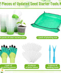 All In One Reusable Seed Starter Kit With 26 Clear 4 Inch Pots Silicone Base And Drainage For Easy Transplant Includes Repotting Mat Gardening Gloves 26 Plant Labels And 2 Seedling Tools For A Green Thumb Friendly Garden components