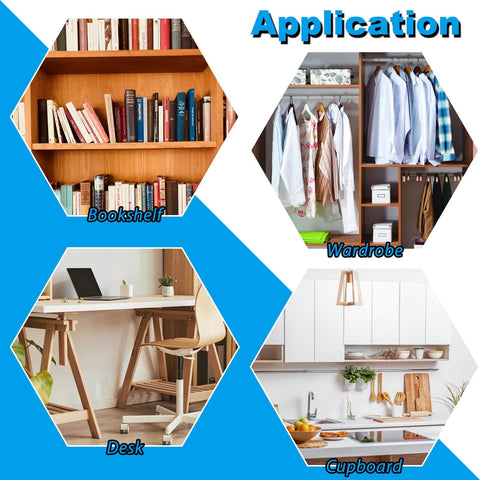 Applications of 35 Pcs 5mm By 40mm Stainless Steel Shelf Dowel Pins And Shelf Support Pegs For Cabinets And Furniture Fixing in bookshelf, wardrobe, desk, and cupboard.