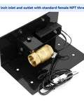 Fire Pit Spark Ignition Kit With Push Button Igniter Three Quarter Inch Ball Valve And Key Black Finish Compatible With Natural Gas Or Propane Burners Rated At Three Hundred Thousand BTU Battery Not Included, showing brass valve and black plate