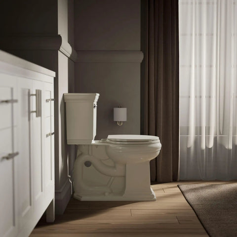Brevia Round Toilet Seat With Quick Release Hinges And Quick Attach Hardware For Easy Clean Biscuit Color in modern bathroom setting