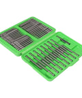 Check Out This Epic 50 Piece Extra Long Reach Screwdriver Bit Set That Nails Deep Recess Jobs In HVAC Auto And Electrical Repair While Handling High Torque Without Bending For Serious Impact Driver Pros. 50pc steel bits in green case.