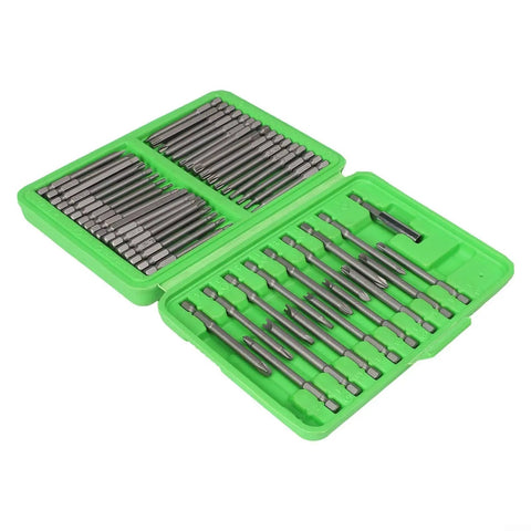 Check Out This Epic 50 Piece Extra Long Reach Screwdriver Bit Set That Nails Deep Recess Jobs In HVAC Auto And Electrical Repair While Handling High Torque Without Bending For Serious Impact Driver Pros. 50pc steel bits in green case.