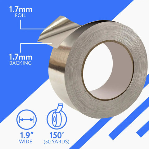 Aluminum Foil Tape 2 Pack 1.9 In By 150 Ft 3.4 Mil Contractor Grade Foil Duct Tape For HVAC Heating Cooling Heat Moisture