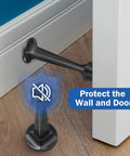 24 Pack Heavy Duty Door Stops With Soft Rubber Tip Wall Mount Solid Zinc Alloy Bottom Stopper For Doors And Walls Protection Black Finish Easy Install Durable Door Wall Protector Set installed under door and wall junction.