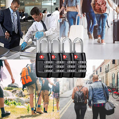 4 Pack 3 Digit Combination Luggage Locks TSA Approved For Travel On The Go Durable Padlocks For Suitcases And Baggage Black