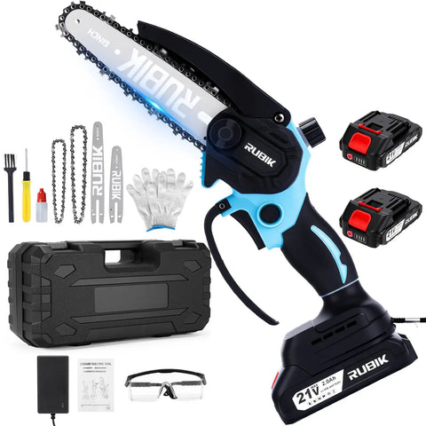 Cordless Chainsaw Kit With 8 Inch And 6 Inch Blades, Battery Powered Handheld Tree Saw For Branch Pruning And Gardening