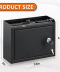 Locking Office Suggestion Box With Slot For Secure Feedback, Wall Mount Safe Mailbox For Ideas, 9.8 W x 3 D x 7 H, Black with dimensions