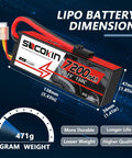 3S Lipo Battery 11.1V 7200mAh 150C Beefy High Discharge RC Battery Pack with Hard Case and TR Plug dimensions