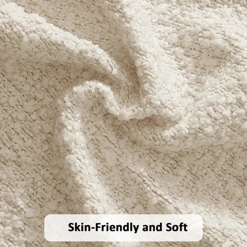 Close-up of soft boucle fabric, skin-friendly, ideal for Snug Twin Bed Frame With Ultra Soft Cloud Boucle Fabric And Cream Upholstered Headboard.
