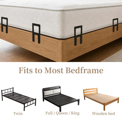 Six Pack Heavy Duty Mattress Slide Stoppers Lock Down Metal Beds tight adjustable on various bed frames for stable sleep.