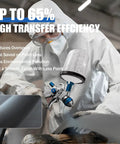 Pro Grade HVLP Spray Gun Rocking 1.4 1.7 And 2.0 Millimeter Tips With Ten Disposable Cups for auto painting in use.