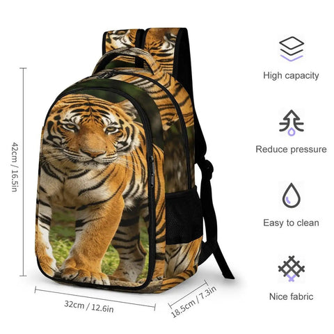 Dope Striped Forest Tiger Print Unisex Backpack With Huge Capacity, durable polyester, 12.6x7.3x16.5 inches, design close-up