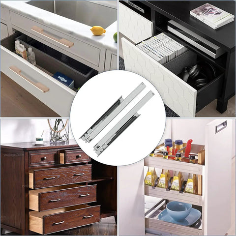 Soft Close Undermount Drawer Slides 18 Inch Concealed Full Extension Bottom Mounting 6 Pairs 100 Lb Capacity Quiet Kitchen Drawers Glide Durable Hardware For Drawers with inserted drawers in different furniture settings showing application and versatility