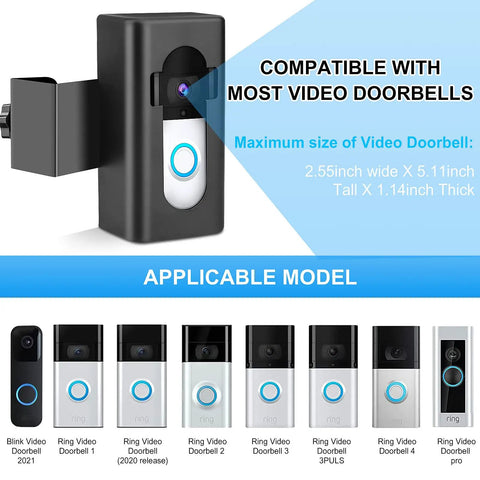 Anti Theft Video Doorbell Mount For Apartments No Drill Bracket Holder 360 Degree Security Shield Compatible With Ring Video Doorbell 4 3 3 Plus 2 1 2020 2021 Pro 2 And Blink Black shown with compatible models.