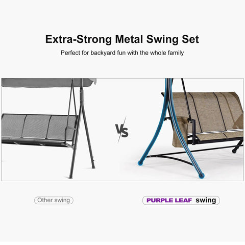 Comparison of Three Seat Deluxe Outdoor Porch Swing With Weather Resistant Steel Frame Heavy Duty Construction Adjustable Tilt Canopy Beige Side Storage Pockets And Smooth Rocking Motion Supports Up To 750 Pounds with another swing.