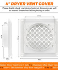 Diagram of 4 Inch Louvered Dryer Vent Cover With Aluminum Pest Guard Screen Outdoor Exhaust Cap For 4 Inch Duct Openings.