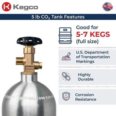 Lightweight 5 Lb Aluminum CO2 Tank For Draft Beer Dispensing Empty Silver Gas Cylinder For Home Bar Or Tap System Brand New