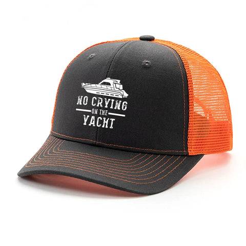 All Season Lightweight Trucker Cap With Anti Sweat Band For Dry Comfort And Trendy Style Plain Yet Dope Golf And Sports Hat Built To Keep You Fresh Dry And Dazzling While You Train Or Hang With Friends, shown in orange and black design.