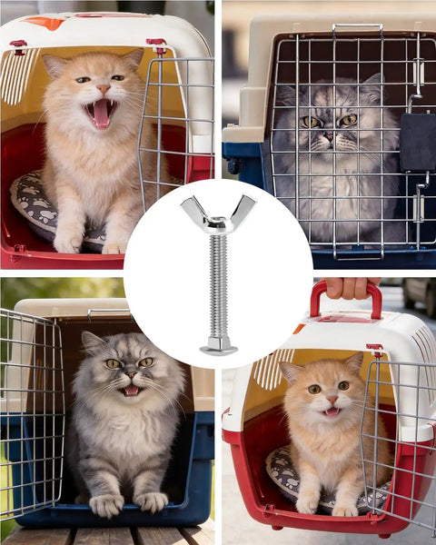Badass M5 Replacement Bolts And Butterfly Nuts For Dog Crate Repairs Featuring Slick Steel Fasteners in use with cat carriers.