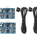 Waterproof Ultrasonic Sensor Module For Arduino With JSN SR04T showing circuit boards and transducers, IP67 enclosure, 5V operation.