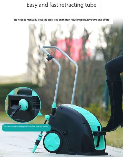 Portable Metal Hose Reel Cart With Smooth Rolling Wheels And Easy Step Operation Garden Hose Organizer prevents tangles with easy retraction.