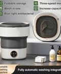No Sweat Portable Washing Machine With Spin Basket, Super Slick Foldable Washer featuring foldable storage and antibacterial design.
