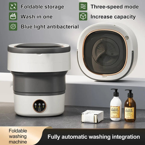No Sweat Portable Washing Machine With Spin Basket, Super Slick Foldable Washer featuring foldable storage and antibacterial design.