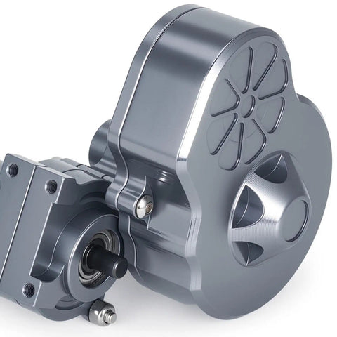 Close-up of Aluminum Alloy RC Transmission Gearbox Kit For 1 To 10 Scale Crawlers Built Tough With Smooth Single Speed Power Transfer