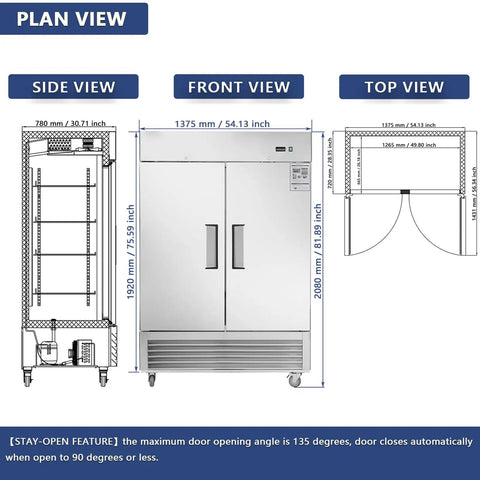 Industrial Grade 54 Inch Commercial Upright Refrigerator With Two Solid Doors And Plenty Of Space Keeping Your Goods Kickin Cold On The Regular dimensions and views