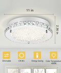 Crystal Flush Mount Ceiling Light With K9 Crystals, Dimmable 18W LED, 11-inch fixture dimensions displayed