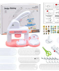 Three In One Button Maker Kit With 86 Sets Of Parts For DIY Pins Press Includes 55Mm And 35Mm Button Pieces Love Badge Sets Keychains Stickers Cutter And Scissors Pink Color For Kids And Adults