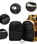 Internal view of Sunset Farm Highland Cow Printed Unisex Backpack showing large capacity pockets and polyester lining.